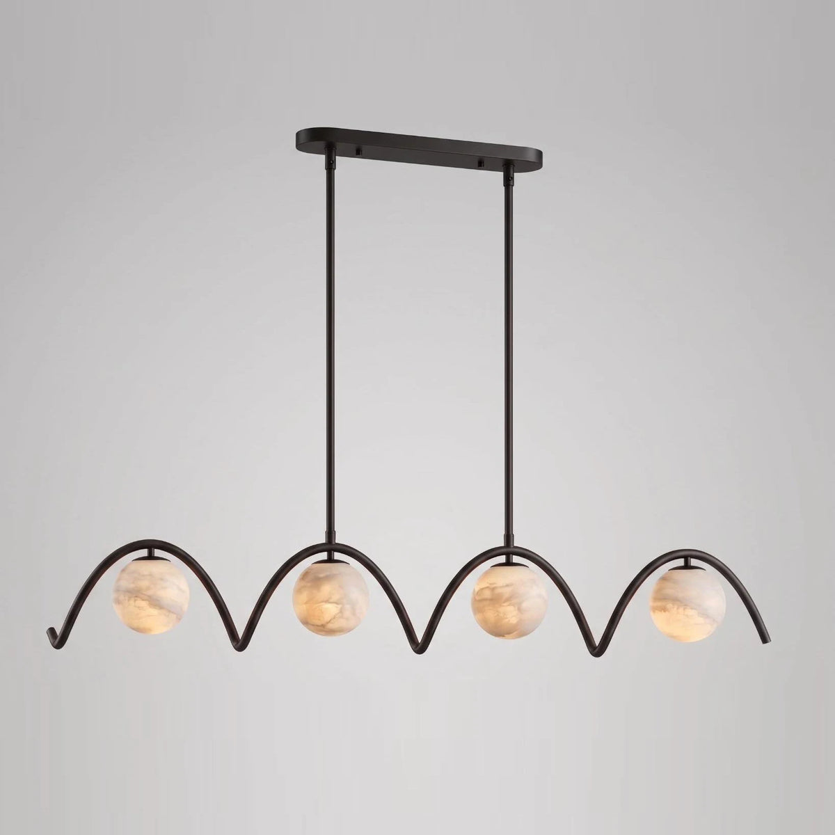 Marvion Alabaster Wave Linear Chandelier — L 140cm x H 23cm / L 55.1″ x H 9.1″ / Matte Black & White