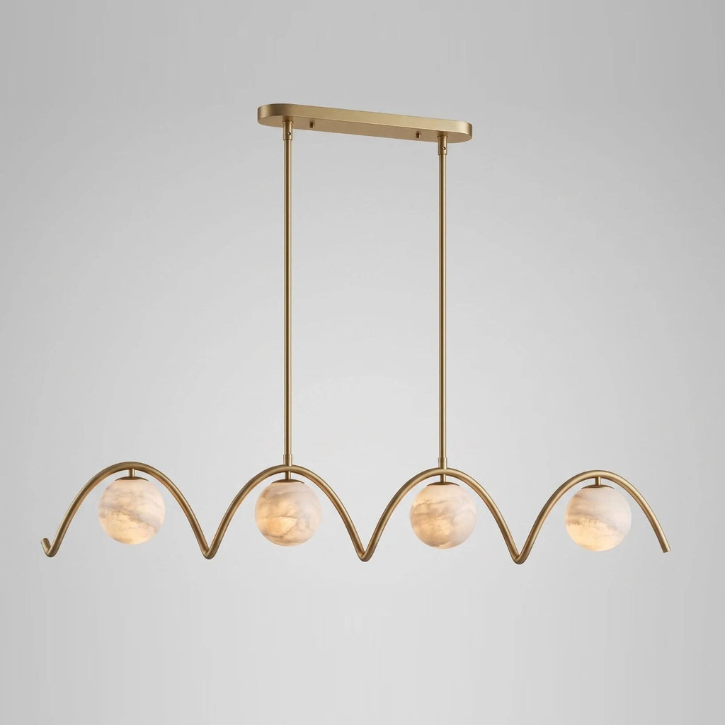 Marvion Alabaster Wave Linear Chandelier — L 140cm x H 23cm / L 55.1″ x H 9.1″ / Brushed Brass & White