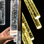 Mina Crystal Entryway Light Fixtures High Ceiling close-up of illuminated crystal rod pendants