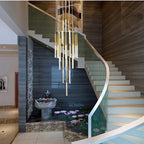 Mina Crystal Entryway Light Fixtures High Ceiling detail view showing gold finish and textured crystal light tubes