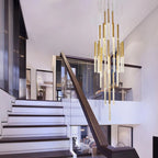Mina Crystal Entryway Light Fixtures High Ceiling long drop chandelier with staggered crystal tubes