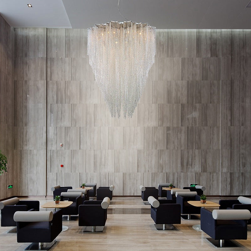 Modern crystal beaded chandelier for staircase foyer cascade view