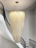 Modern crystal beaded chandelier ceiling canopy and hanging detail