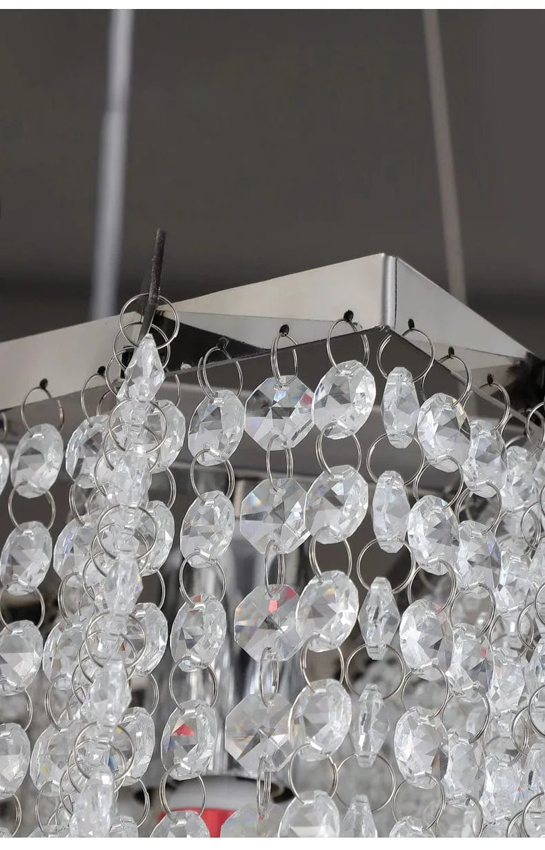 Modern crystal beaded chandelier entryway lighting view