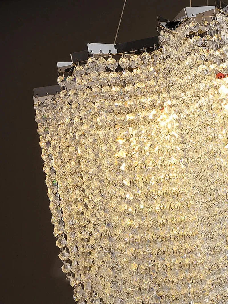 Modern crystal beaded chandelier for high ceiling staircase lighting