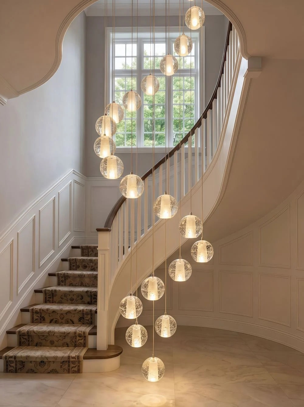 Modern Crystal Glass Bubble Chandelier for Foyer and stairwell with cascading crystal globes