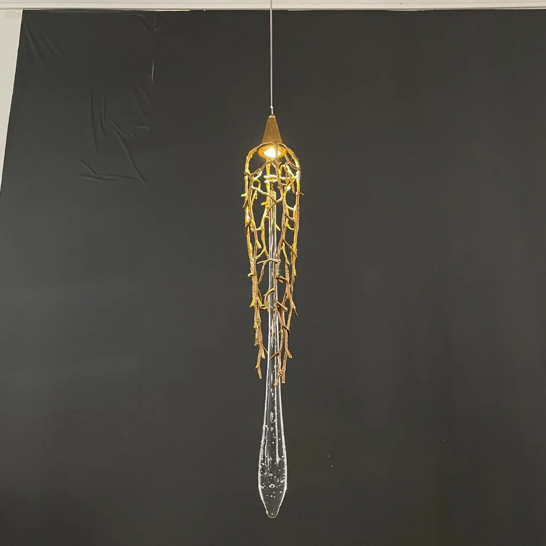 Modern Crystal Glass Drops Chandelier for Staircase gold finish teardrop pendant detail