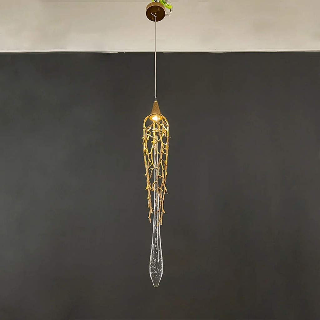 Modern Crystal Glass Drops Chandelier for Staircase gold branching glass pendant chandelier view
