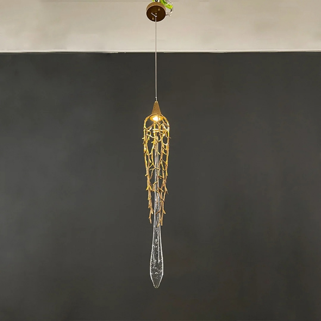 Modern Crystal Glass Drops Chandelier for Staircase gold branching glass pendant chandelier view