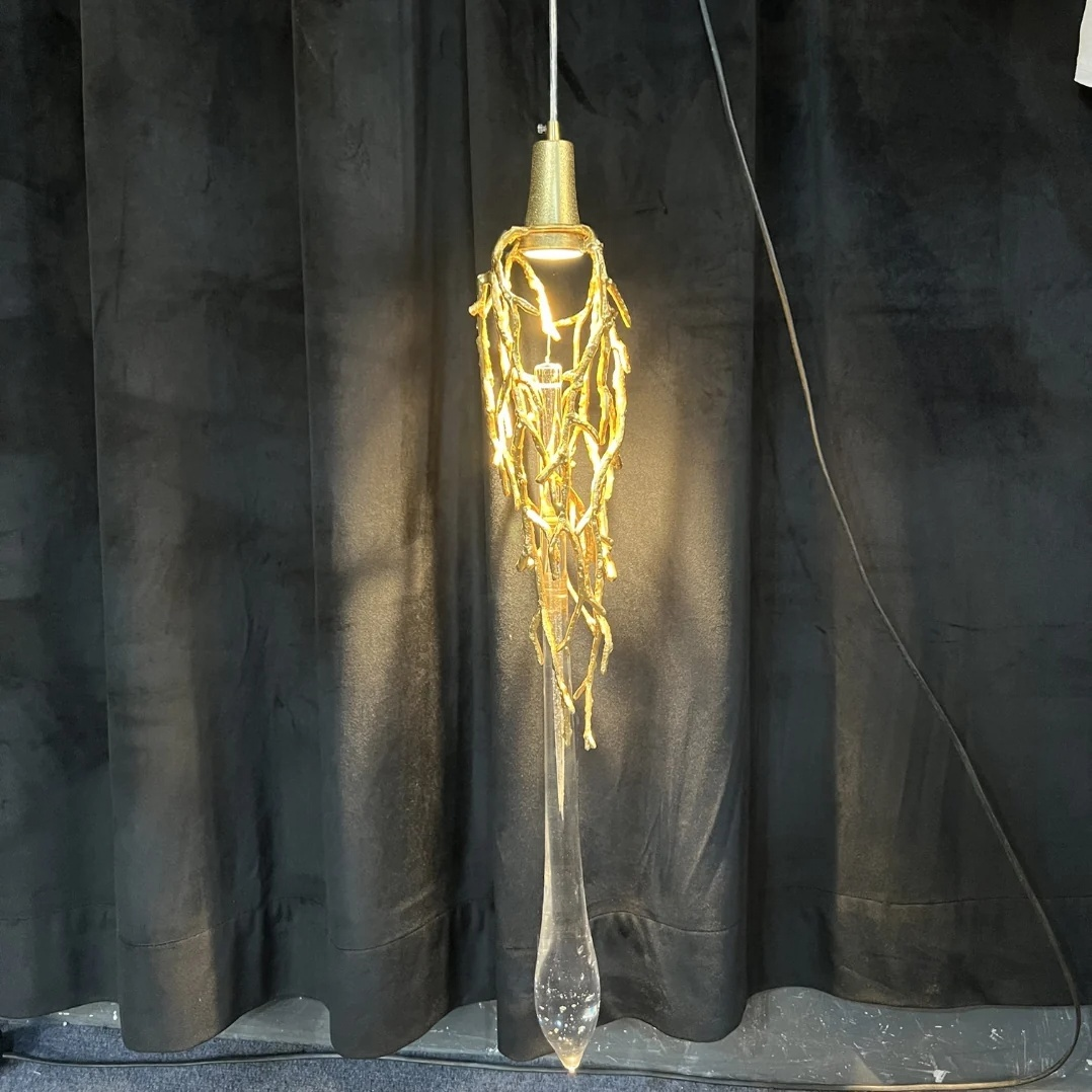 Modern Crystal Glass Drops Chandelier for Staircase single branching teardrop pendant view