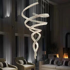 Modern Crystal Light Fixture for Staircase Foyer and High Ceiling in a luxury lounge with spiral crystal LED rings