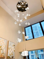 Modern Crystal Square Chandelier for Staircase black and white product view with round canopy and cube crystals