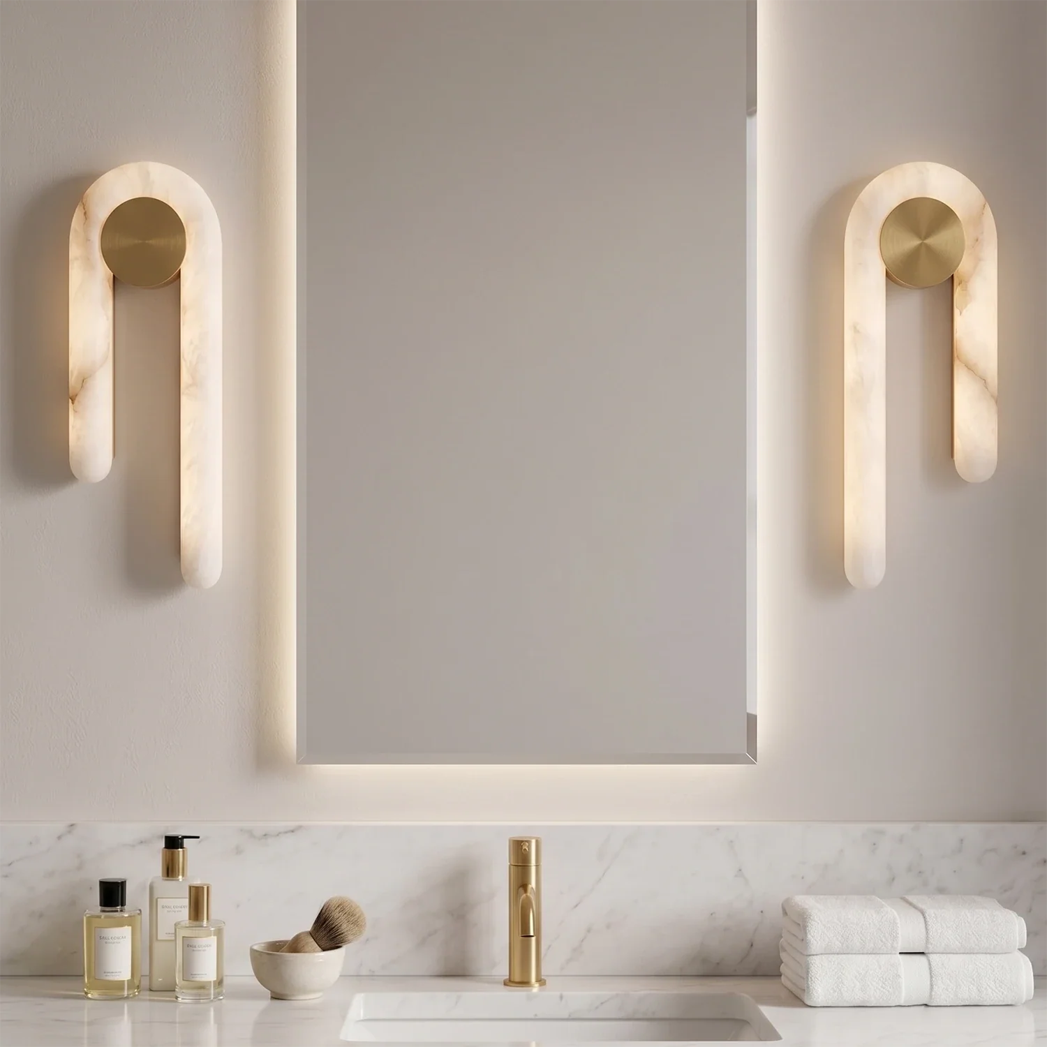 Modern J-Shape Alabaster Wall Sconce by Bling Lighting Studio