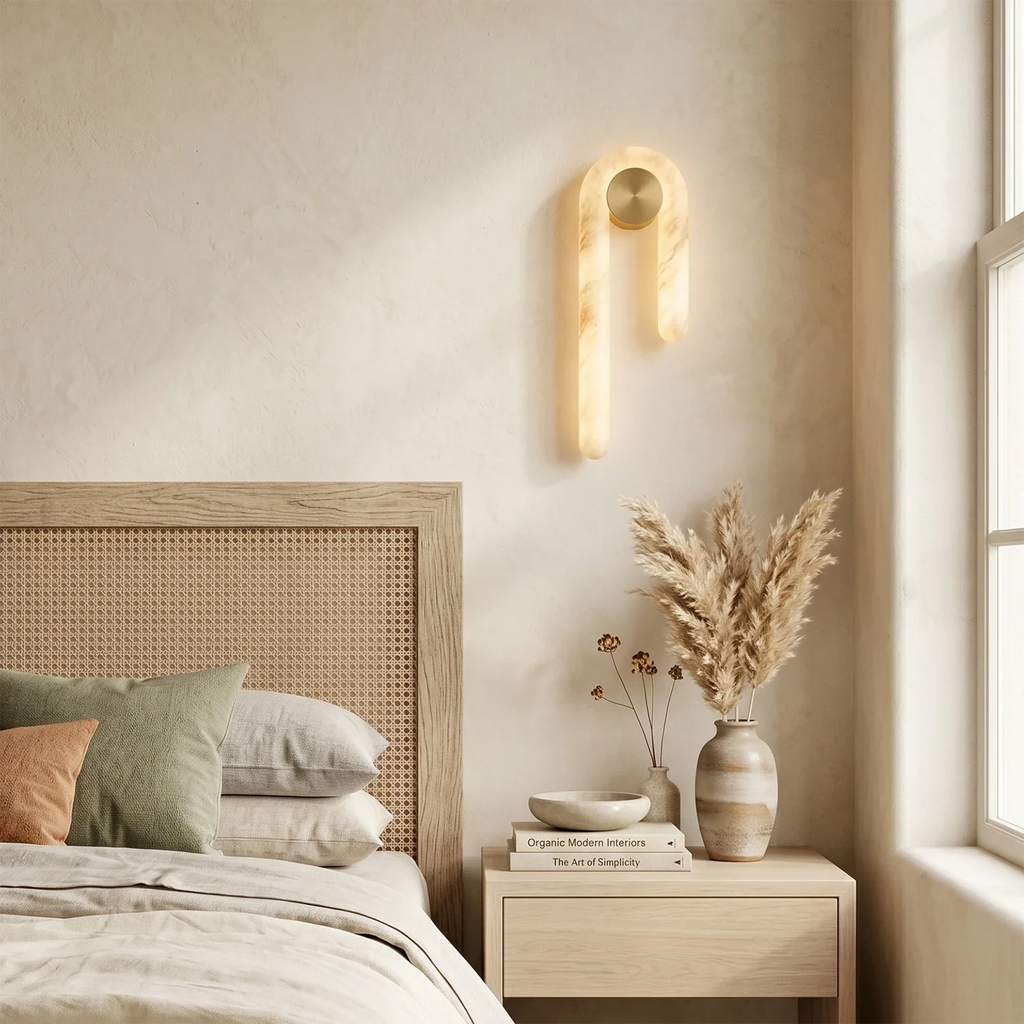 Modern J-Shape Alabaster Wall Sconce by Bling Lighting Studio