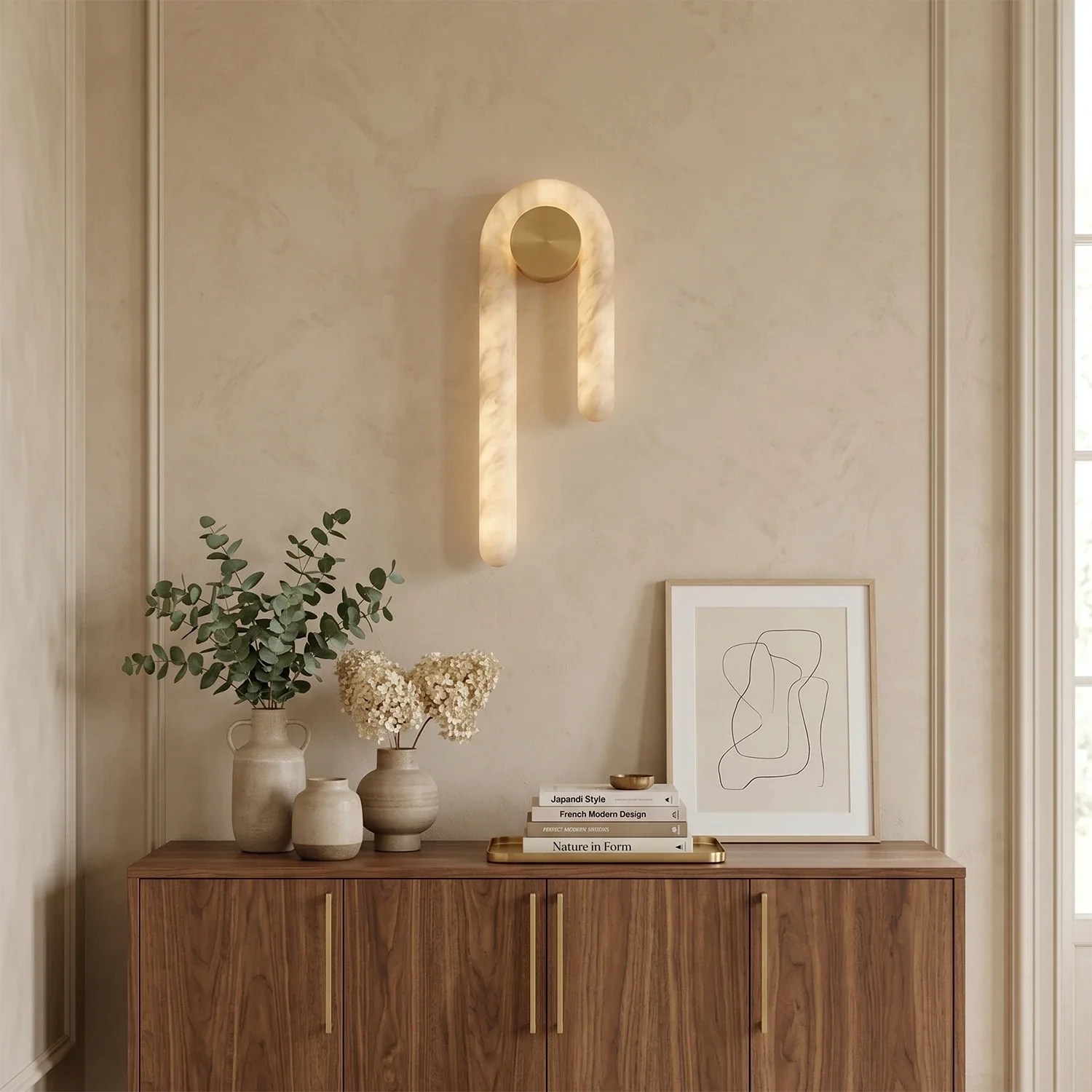 Modern J-Shape Alabaster Wall Sconce by Bling Lighting Studio