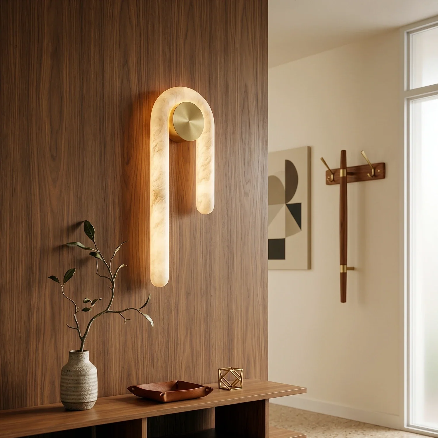 Modern J-Shape Alabaster Wall Sconce by Bling Lighting Studio