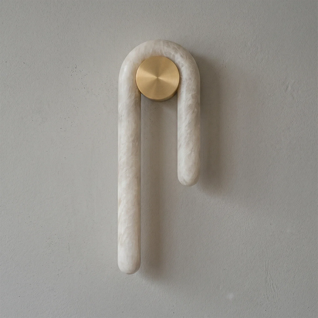 Modern J-Shape Alabaster Wall Sconce by Bling Lighting Studio