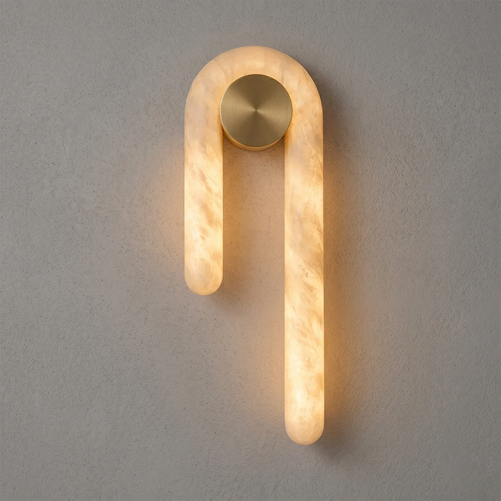 Modern J-Shape Alabaster Wall Sconce by Bling Lighting Studio