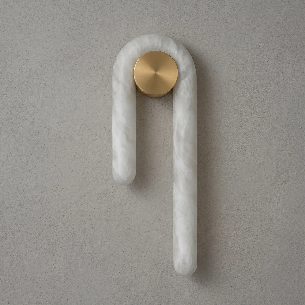 Modern J-Shape Alabaster Wall Sconce by Bling Lighting Studio