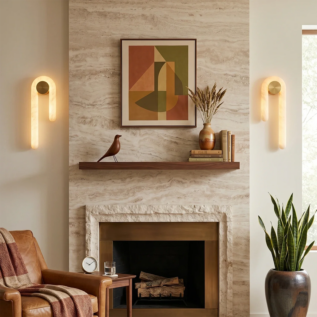 Modern J-Shape Alabaster Wall Sconce by Bling Lighting Studio