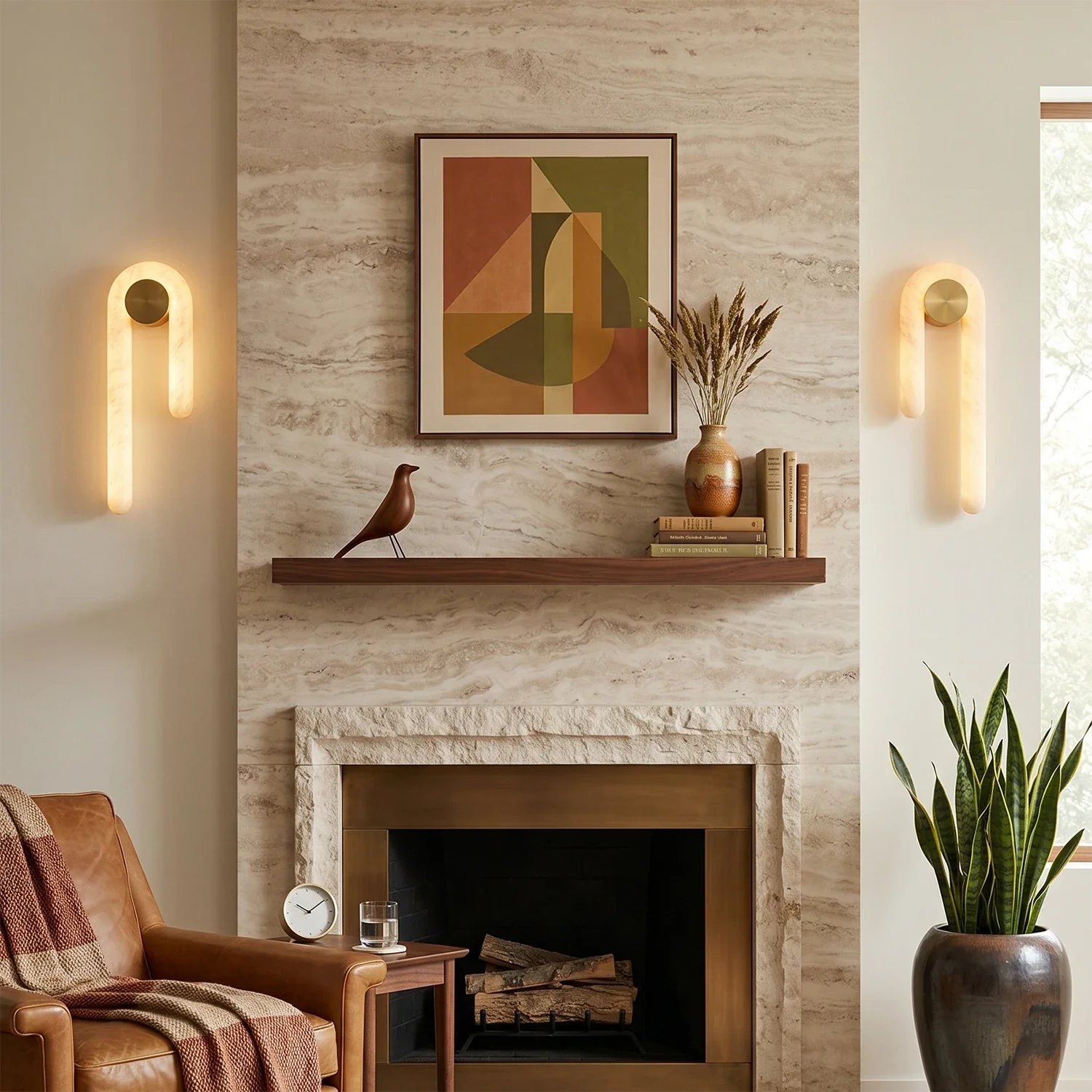 Modern J-Shape Alabaster Wall Sconce by Bling Lighting Studio