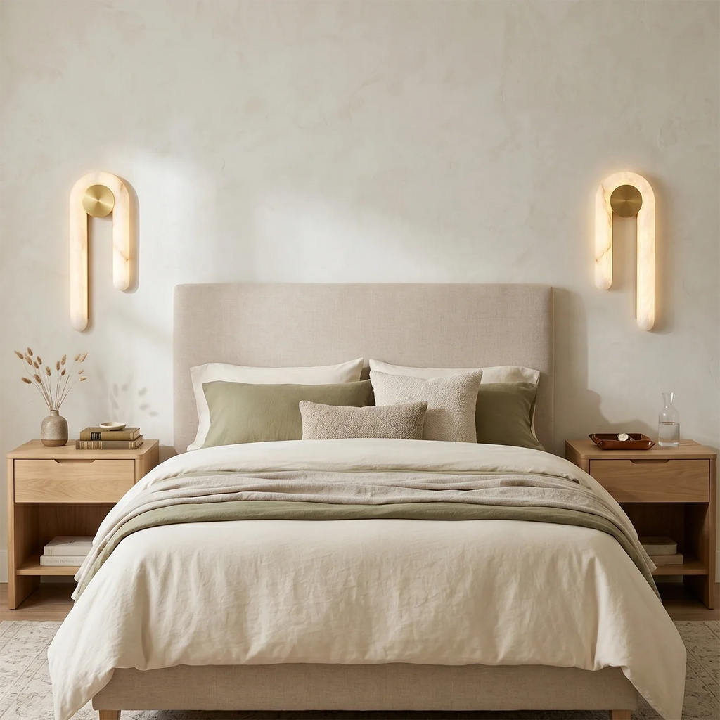 Modern J-Shape Alabaster Wall Sconce by Bling Lighting Studio