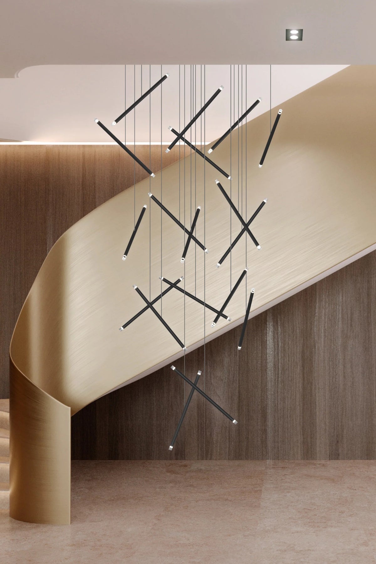 Modern Long Chandelier for High Ceiling & Staircase linear stick pendant lighting view
