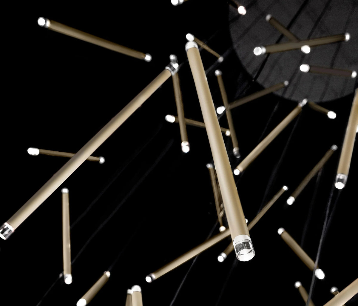 Modern Long Chandelier for High Ceiling & Staircase tube pendant light detail view