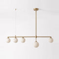 Montarion Five-Globe Alabaster Chandelier — L 113cm x H 28cm / L 44.5″ x H 11″ / Brushed Brass & White