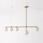 Montarion Five-Globe Alabaster Chandelier — L 113cm x H 28cm / L 44.5″ x H 11″ / Brushed Brass & White
