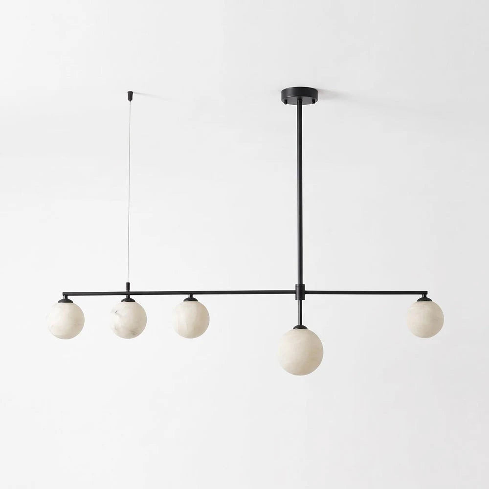 Montarion Five-Globe Alabaster Chandelier — L 113cm x H 28cm / L 44.5″ x H 11″ / Matte Black & White