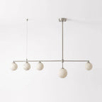 Montarion Five-Globe Alabaster Chandelier — L 113cm x H 28cm / L 44.5″ x H 11″ / Brushed Nickel & White