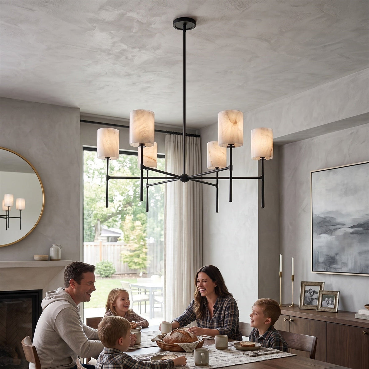 Multi-Arm Alabaster Cylinder Chandelier, product view 2