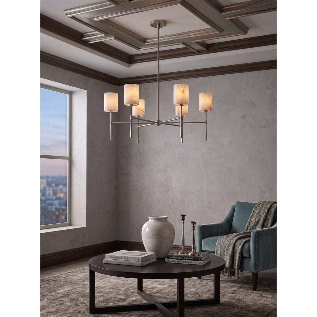 Multi-Arm Alabaster Cylinder Chandelier, product view 9