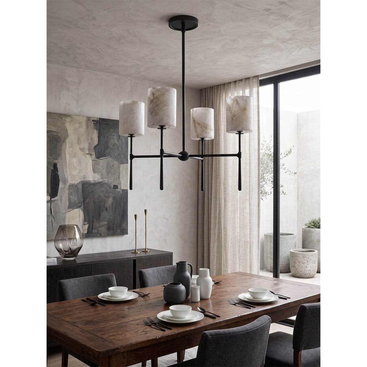 Multi-Arm Alabaster Cylinder Chandelier, product view 13