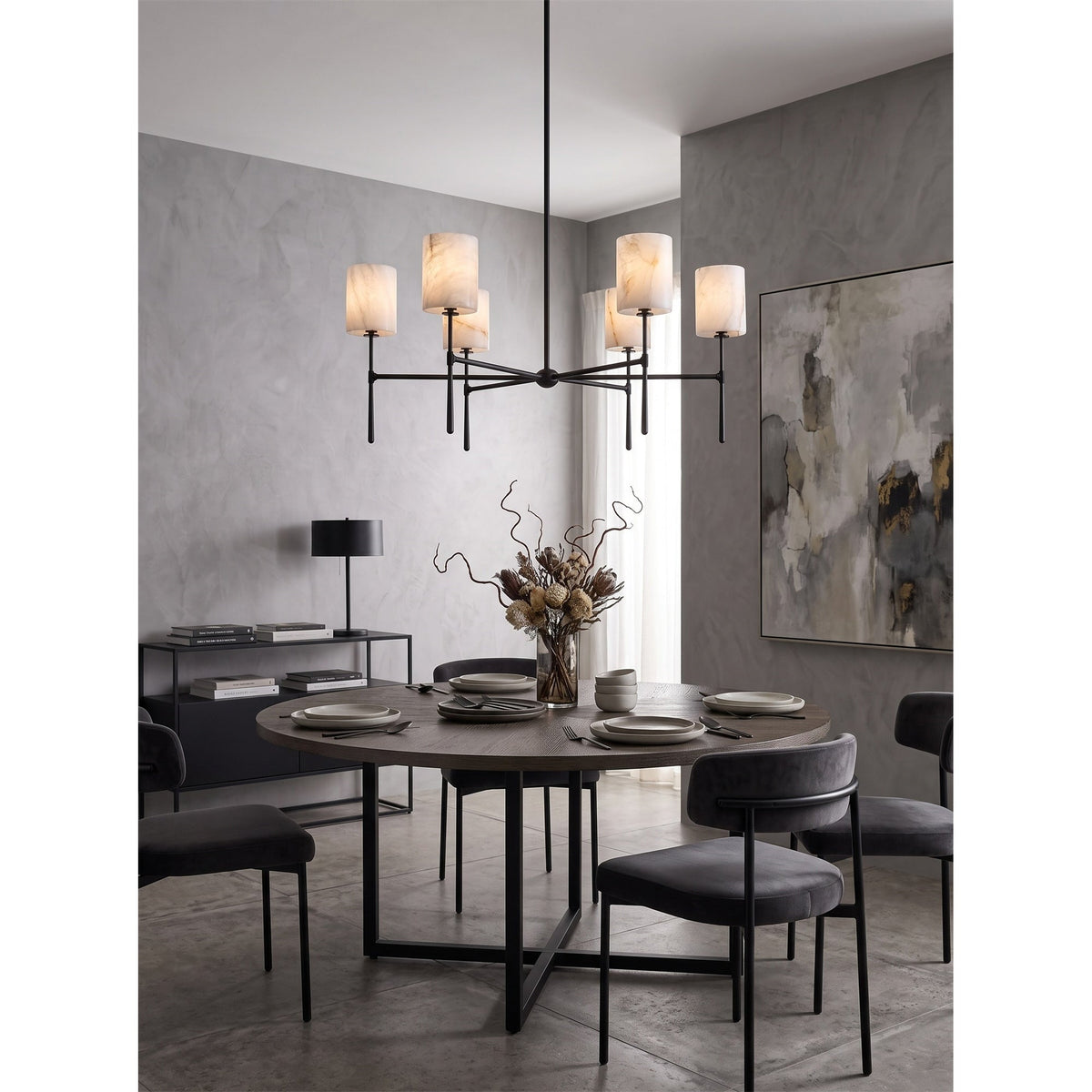 Multi-Arm Alabaster Cylinder Chandelier, product view 14