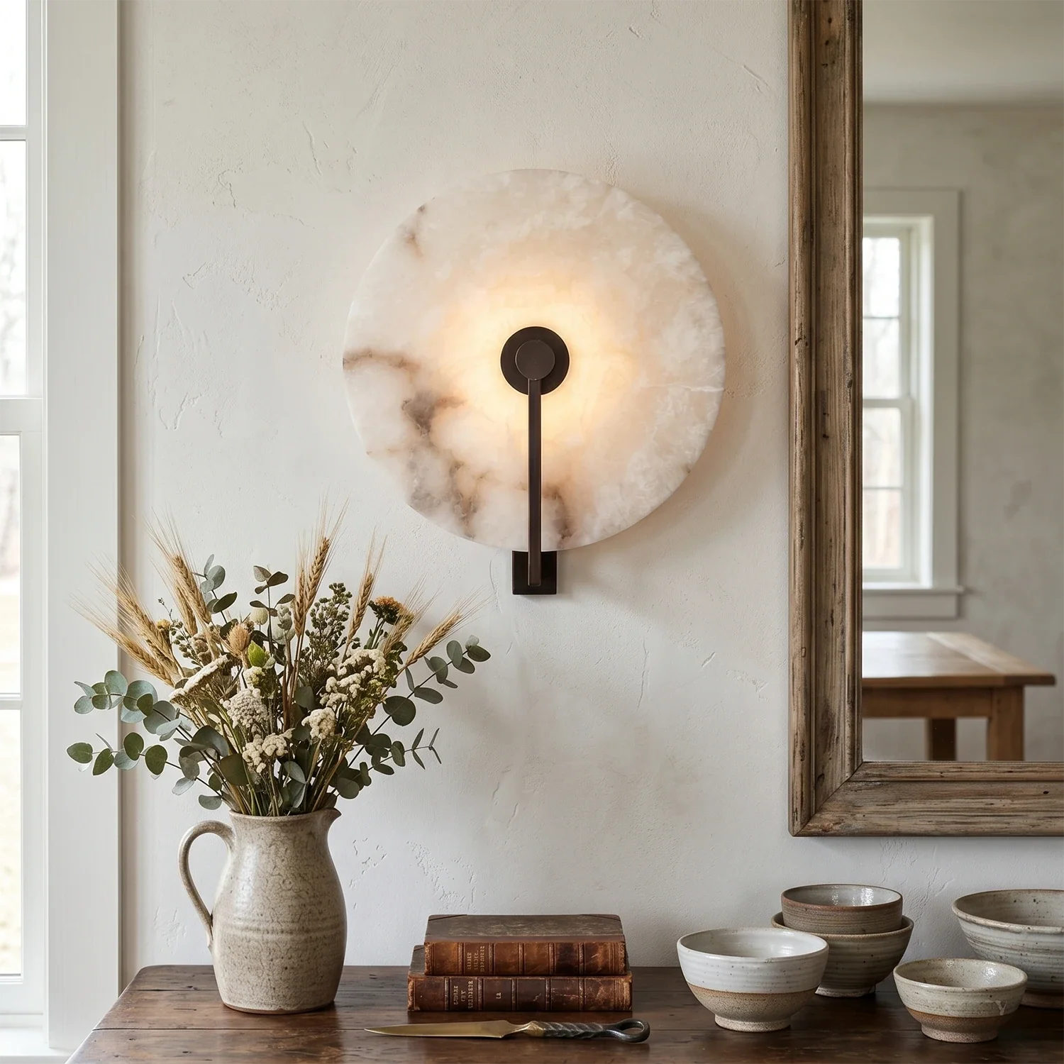 Natural Alabaster Disc LED Wall Sconce by Bling Lighting Studio