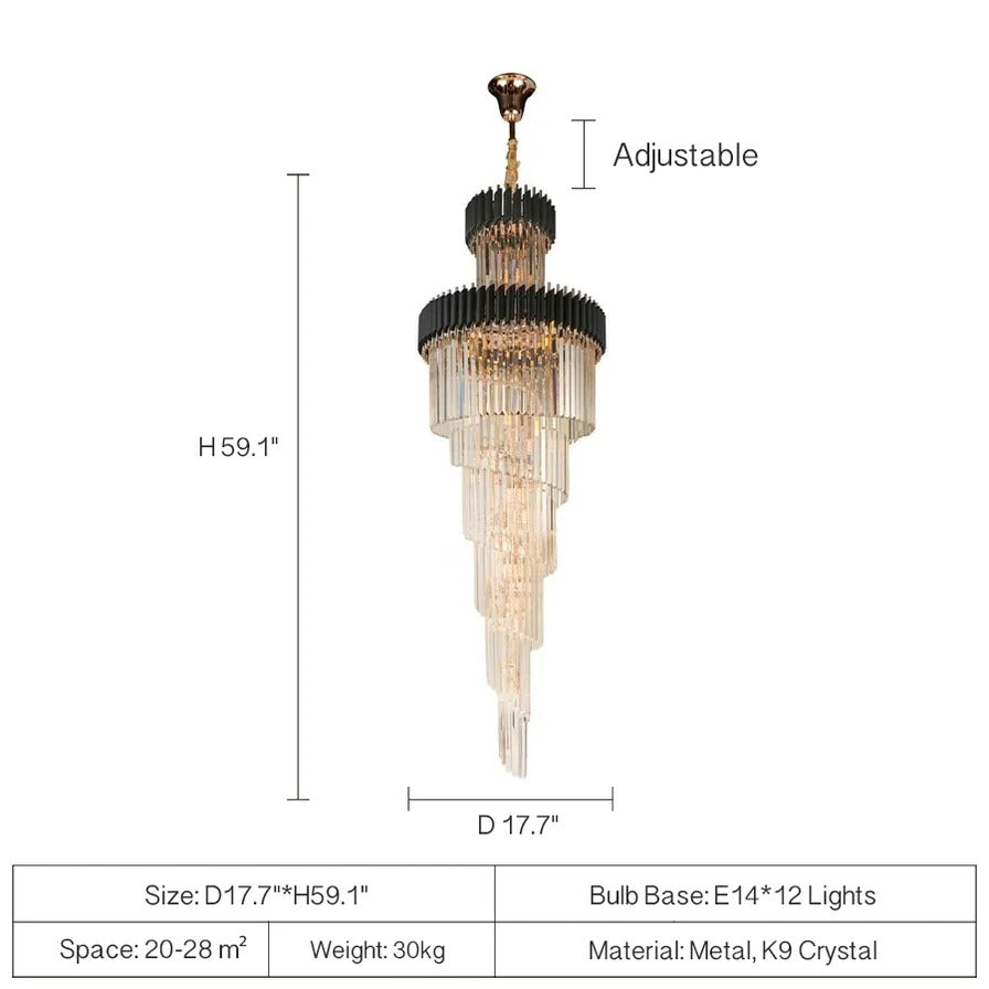 Olivia Crystal Modern Stair Chandelier dimension diagram for the smaller tiered crystal size
