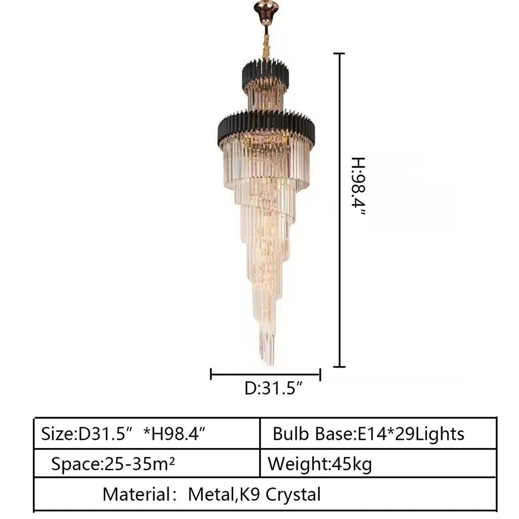 Olivia Crystal Modern Stair Chandelier dimension diagram for the larger tiered crystal size