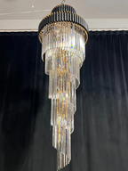 Olivia Crystal Modern Stair Chandelier side profile showing layered spiral crystal tiers