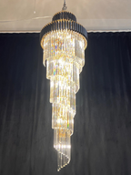 Olivia Crystal Modern Stair Chandelier spiral crystal product view with black and gold finish