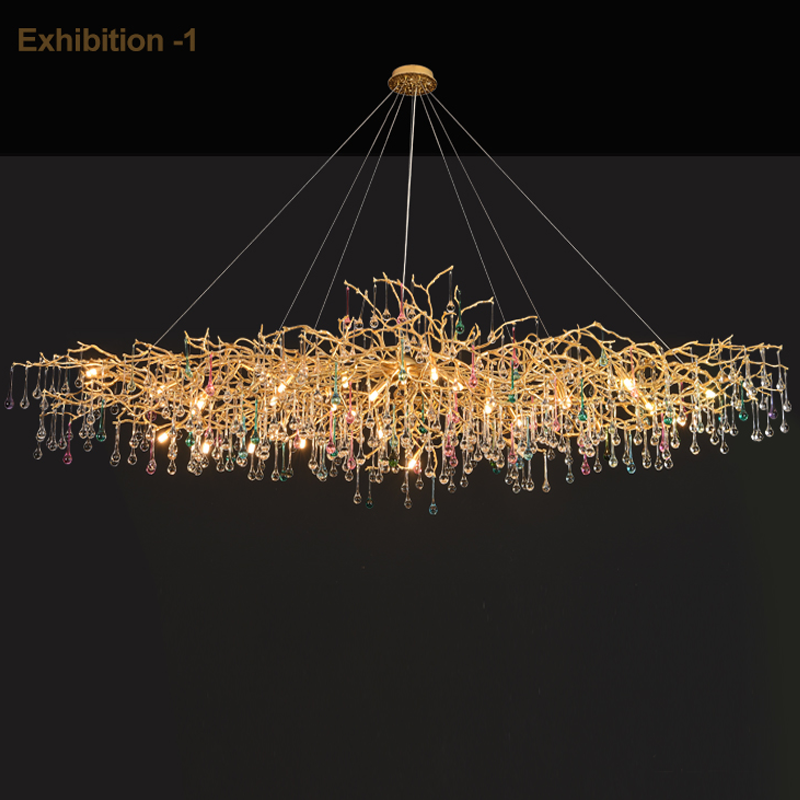 Avis Colorful Crystal Rain Aluminum Branch Chandelier by Bling Lighting Studio