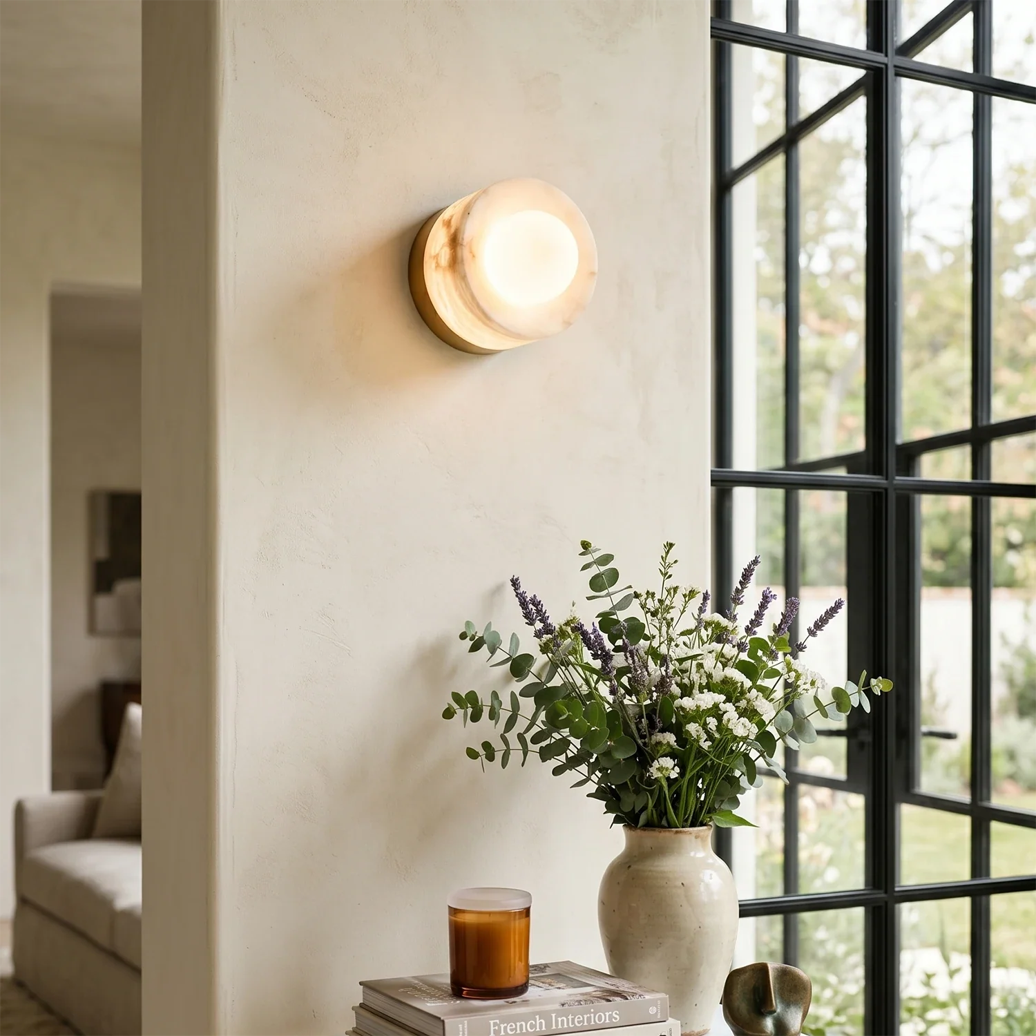 Orb Vessel Alabaster & Brass Wall Lamp by Bling Lighting Studio