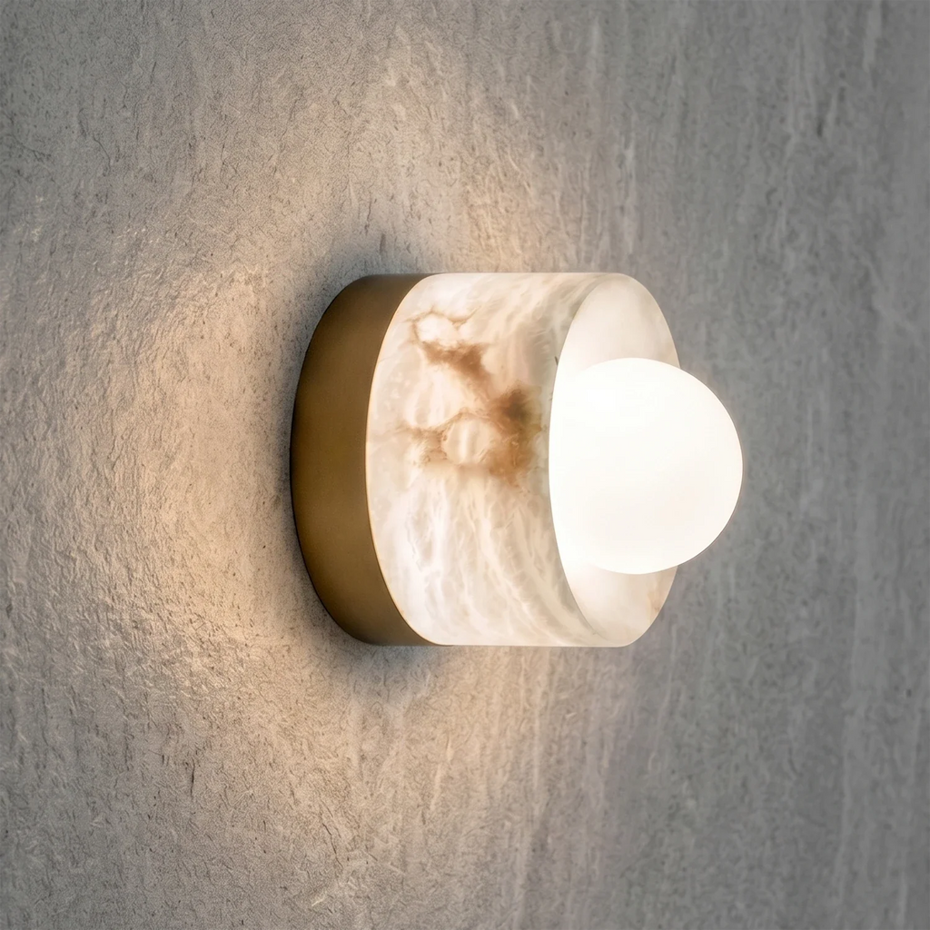 Orb Vessel Alabaster & Brass Wall Lamp by Bling Lighting Studio