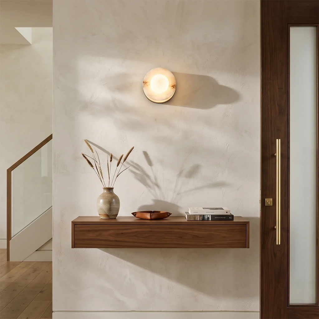 Orb Vessel Alabaster & Brass Wall Lamp by Bling Lighting Studio