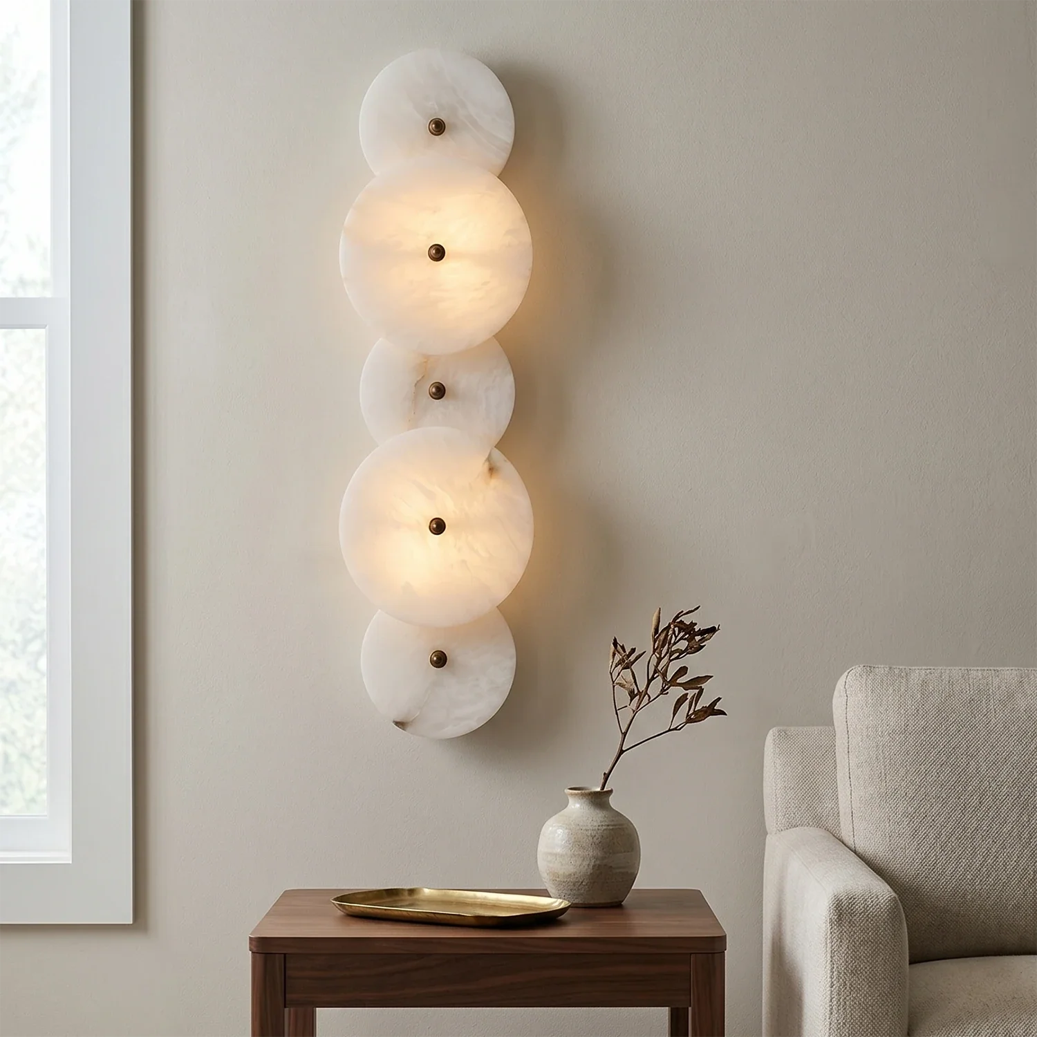 Cosmic Round Alabaster Wall Sconce by Bling Lighting Studio