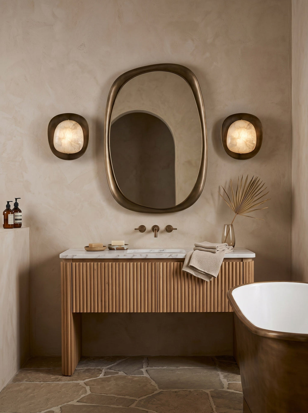Pebble Alabaster Wall Sconce in Curved Metal Frame, product view 4