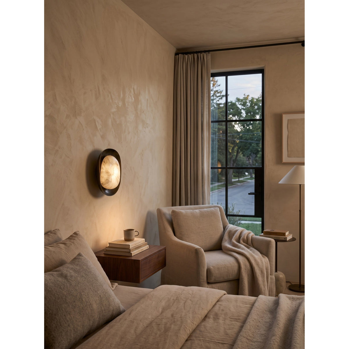 Pebble Alabaster Wall Sconce in Curved Metal Frame, product view 9