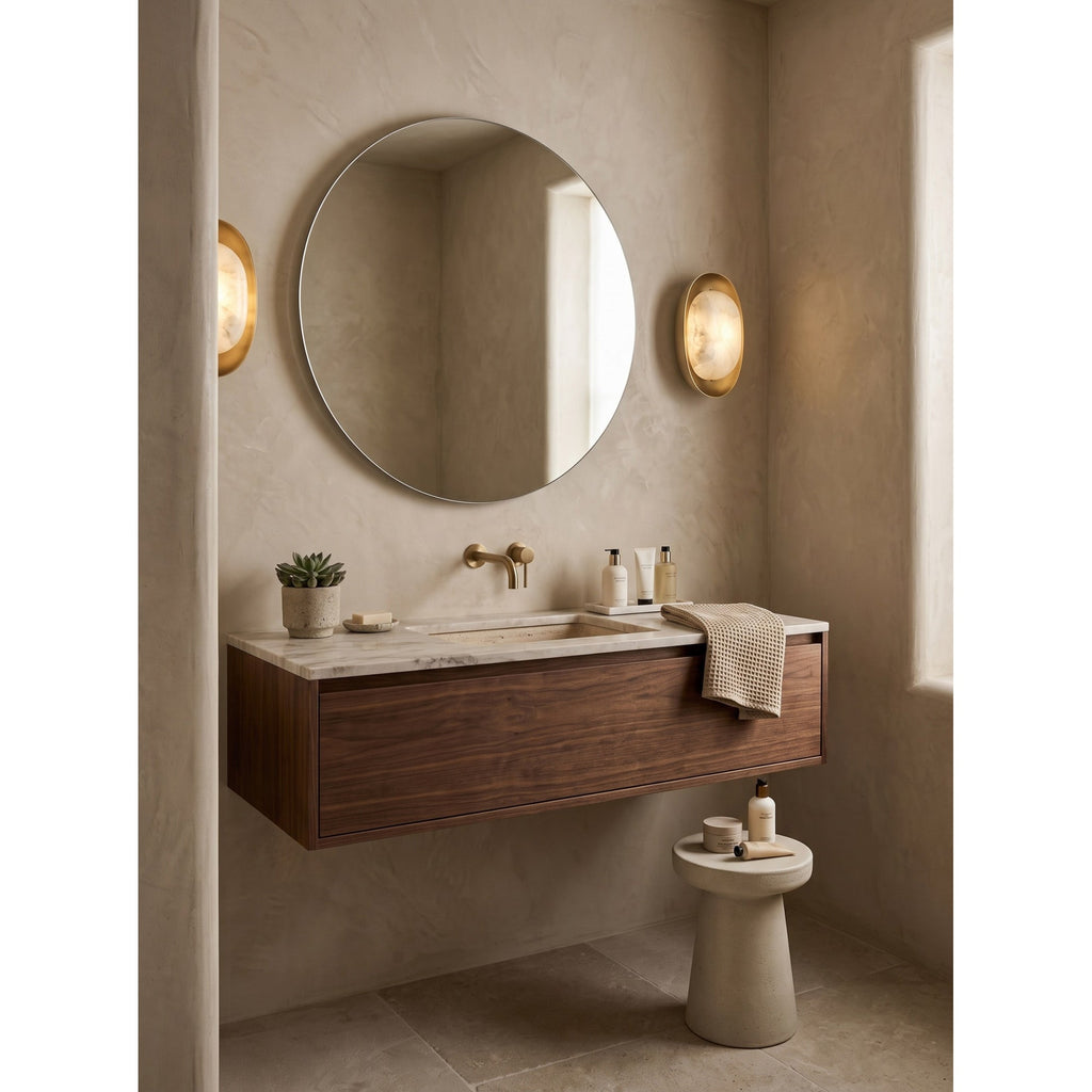 Pebble Alabaster Wall Sconce in Curved Metal Frame, product view 10