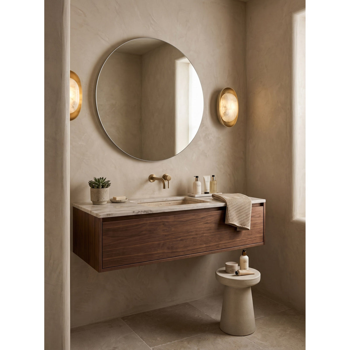 Pebble Alabaster Wall Sconce in Curved Metal Frame, product view 10